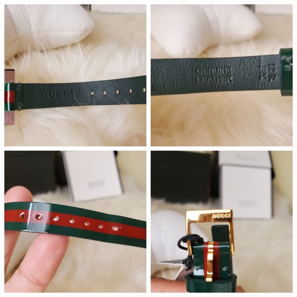 Gucci Rare Skeleton Sherry Line Leather Belt Buckle Green Watch - Picture 9 of 11